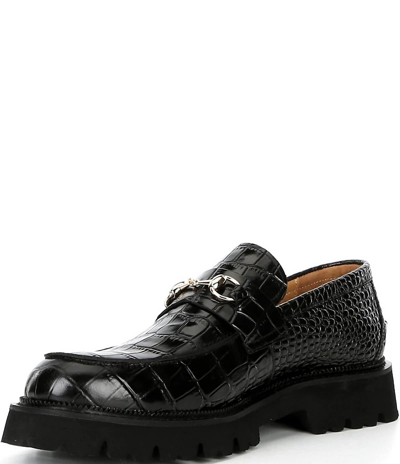 Marc Nolan Blake Croco Embossed Leather Bit Buckle Lug Loafers