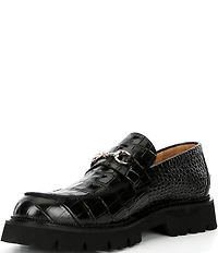 Marc Nolan Blake Croco Embossed Leather Bit Buckle Lug Loafers