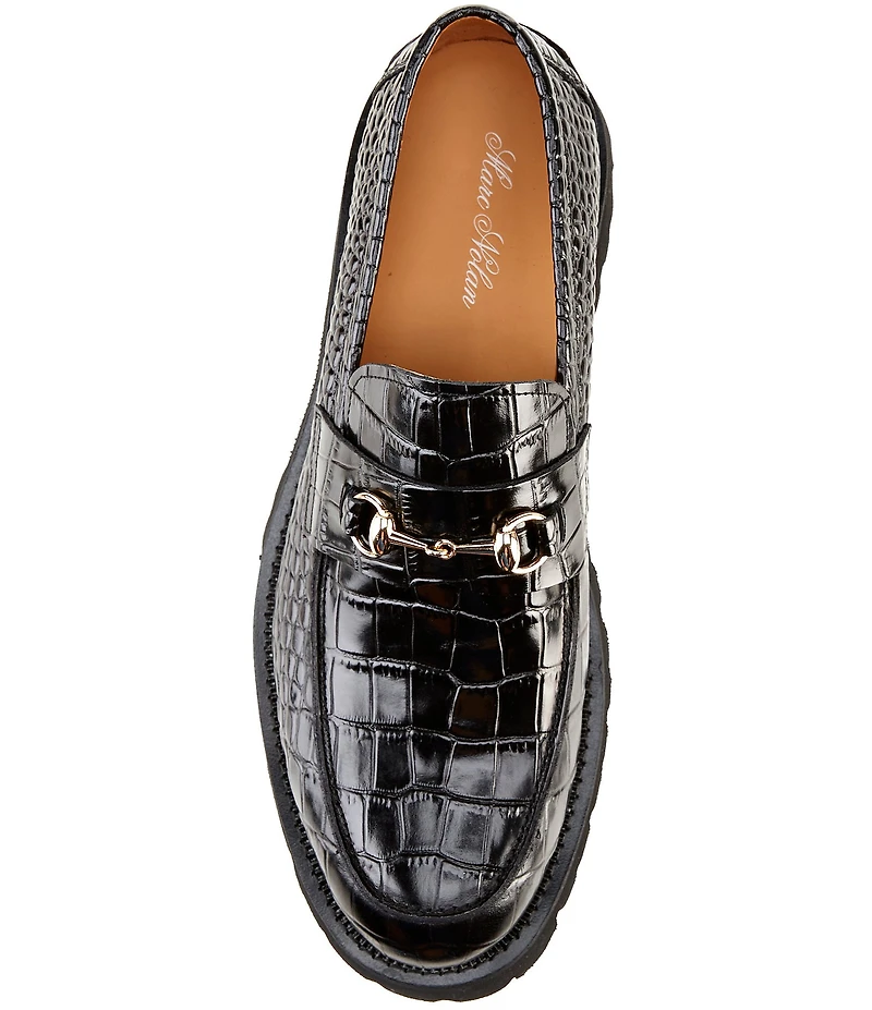 Marc Nolan Blake Croco Embossed Leather Bit Buckle Lug Loafers