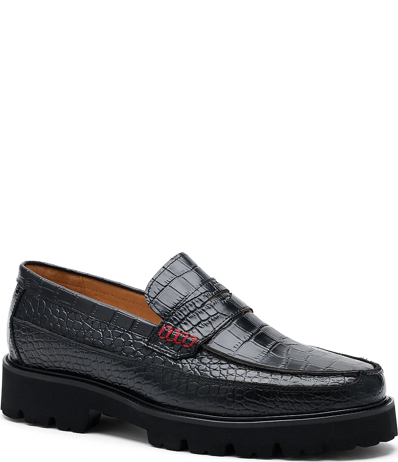 Marc Nolan Men's Adler Croco Embossed Leather Penny Loafers
