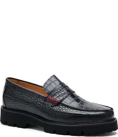 Marc Nolan Men's Adler Croco Embossed Leather Penny Loafers