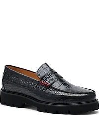Marc Nolan Men's Adler Croco Embossed Leather Penny Loafers