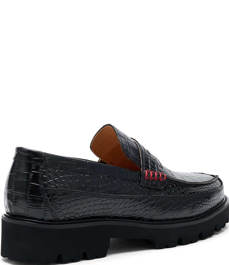 Marc Nolan Men's Adler Croco Embossed Leather Penny Loafers