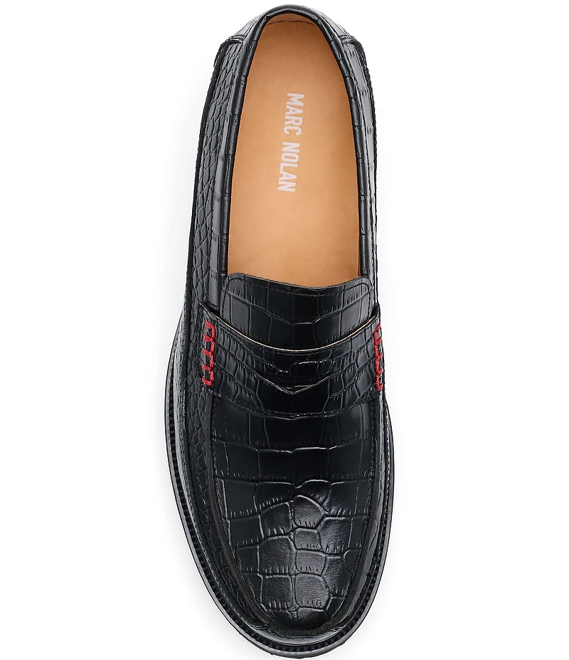 Marc Nolan Men's Adler Croco Embossed Leather Penny Loafers