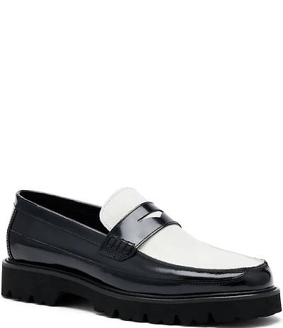 Marc Nolan Men's Adler Mixed Leather Lug Penny Loafers