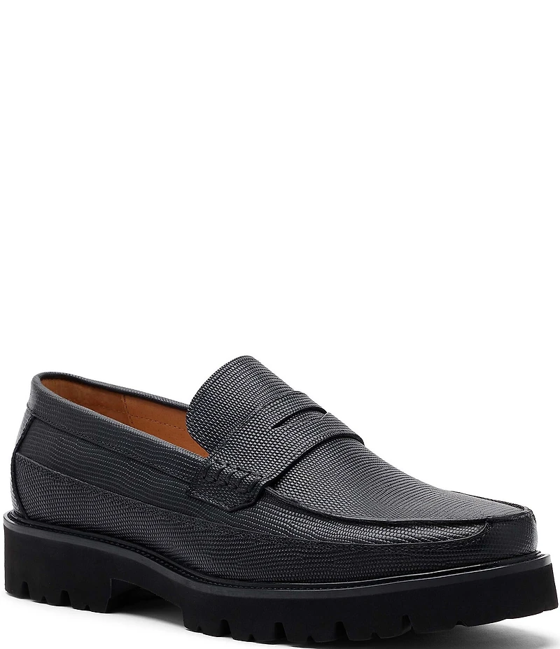 Marc Nolan Men's Adler Lizard Embossed Leather Lug Penny Loafers