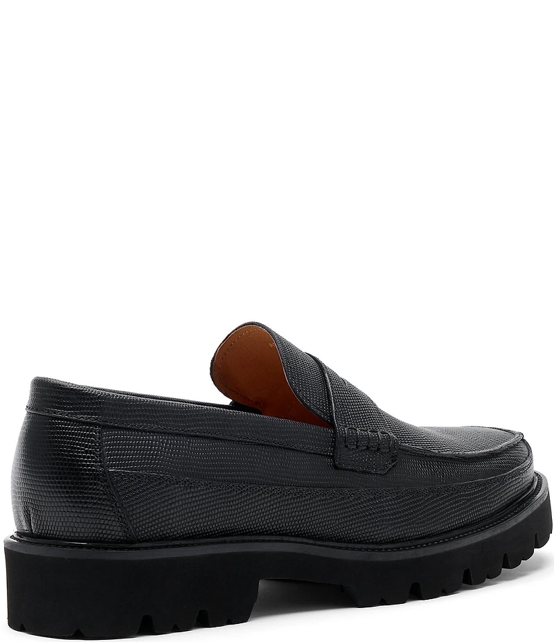 Marc Nolan Men's Adler Lizard Embossed Leather Lug Penny Loafers
