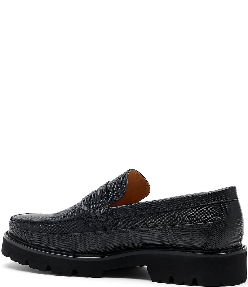 Marc Nolan Men's Adler Lizard Embossed Leather Lug Penny Loafers
