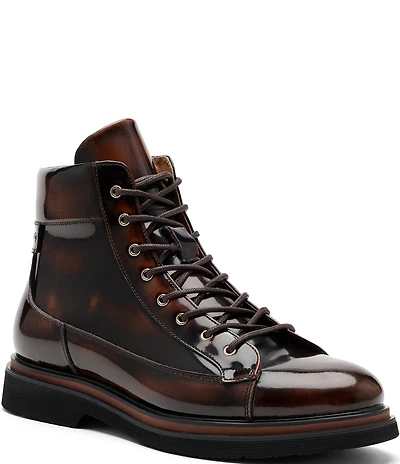 Marc Nolan Men's Aiden Patent Leather Tortoise Print Combat Boots
