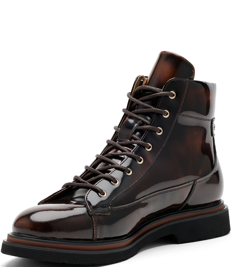 Marc Nolan Men's Aiden Patent Leather Tortoise Print Combat Boots