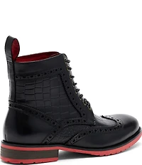 Marc Nolan Men's Belmont Croco Embossed Leather Brogue Detail Wingtip Combat Boots