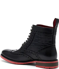 Marc Nolan Men's Belmont Croco Embossed Leather Brogue Detail Wingtip Combat Boots