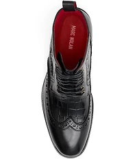 Marc Nolan Men's Belmont Croco Embossed Leather Brogue Detail Wingtip Combat Boots