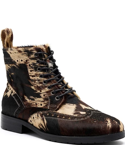 Marc Nolan Men's Belmont Cow Print Wingtip Brogue Detail Combat Boots