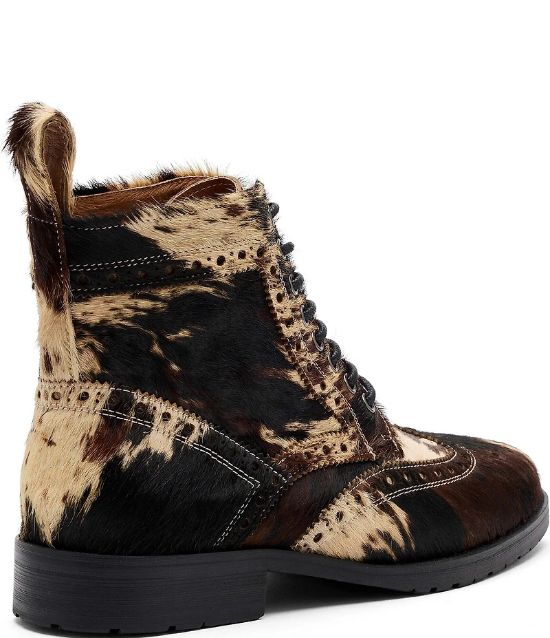 Marc Nolan Men's Belmont Cow Print Wingtip Brogue Detail Combat Boots