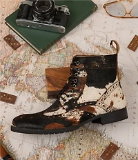 Marc Nolan Men's Belmont Cow Print Wingtip Brogue Detail Combat Boots