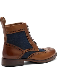 Marc Nolan Men's Belmont Leather and Denim Brogue Detail Wingtip Combat Boots
