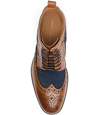 Marc Nolan Men's Belmont Leather and Denim Brogue Detail Wingtip Combat Boots