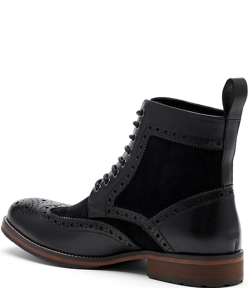 Marc Nolan Men's Belmont Leather and Suede Wingtip Brogue Detail Combat Boots