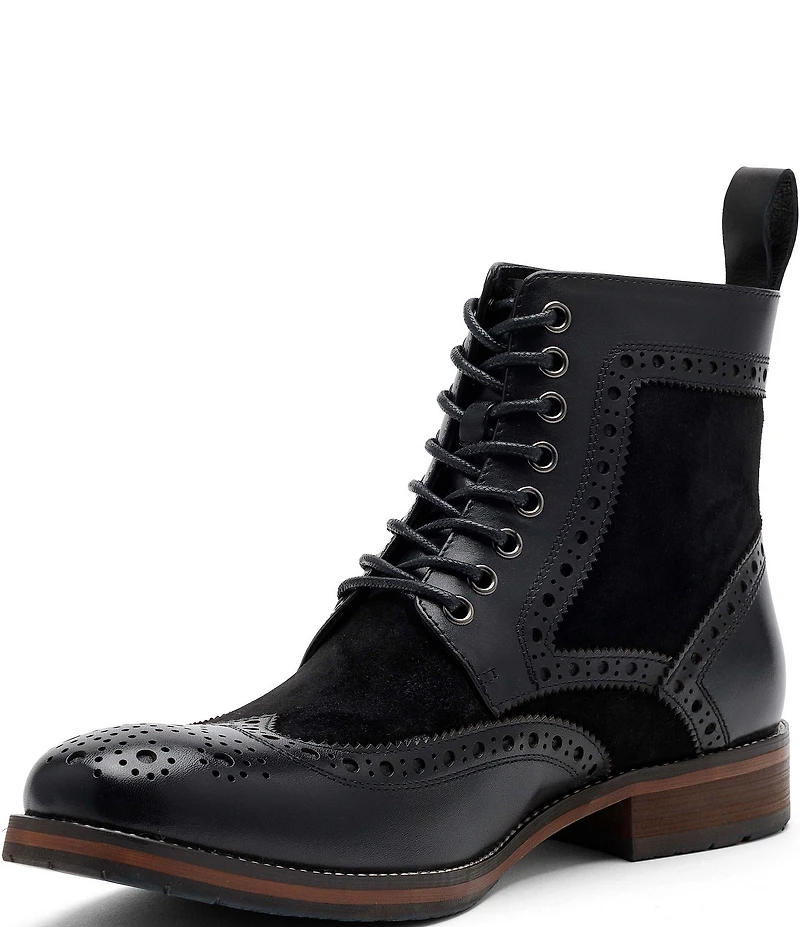 Marc Nolan Men's Belmont Leather and Suede Wingtip Brogue Detail Combat Boots