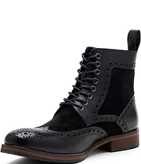 Marc Nolan Men's Belmont Leather and Suede Wingtip Brogue Detail Combat Boots