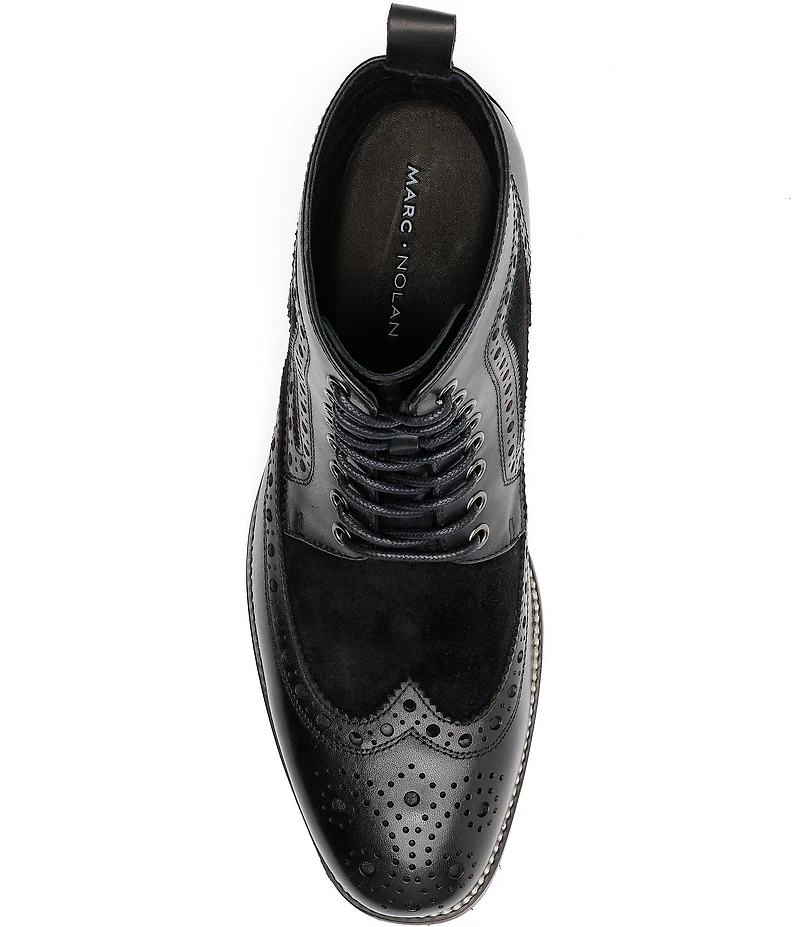 Marc Nolan Men's Belmont Leather and Suede Wingtip Brogue Detail Combat Boots