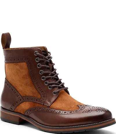 Marc Nolan Men's Belmont Leather and Suede Wingtip Brogue Detail Combat Boots