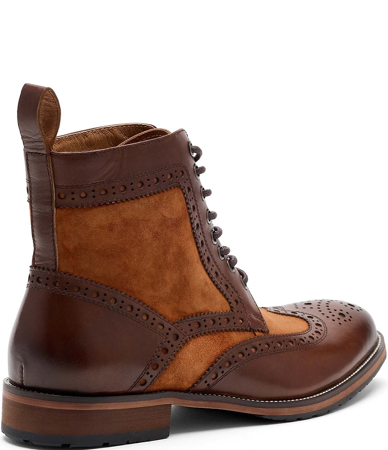 Marc Nolan Men's Belmont Leather and Suede Wingtip Brogue Detail Combat Boots