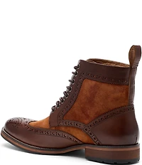 Marc Nolan Men's Belmont Leather and Suede Wingtip Brogue Detail Combat Boots