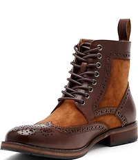 Marc Nolan Men's Belmont Leather and Suede Wingtip Brogue Detail Combat Boots