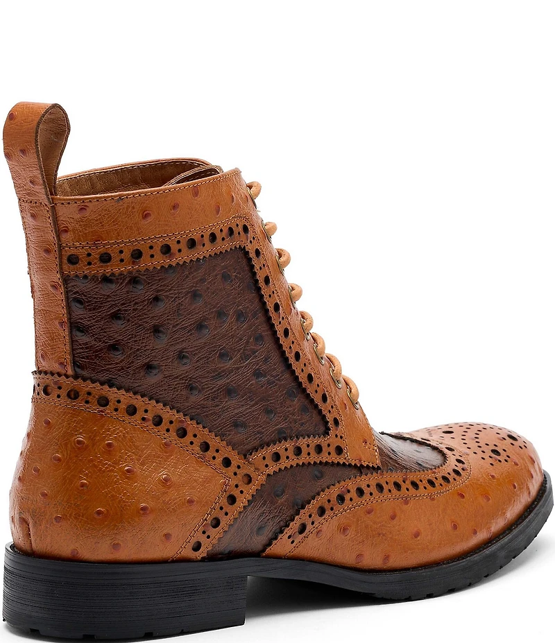 Marc Nolan Men's Belmont Ostrich Embossed Leather Brogue Wingtip Combat Boots