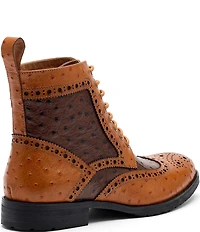 Marc Nolan Men's Belmont Ostrich Embossed Leather Brogue Wingtip Combat Boots