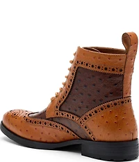 Marc Nolan Men's Belmont Ostrich Embossed Leather Brogue Wingtip Combat Boots