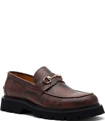 Marc Nolan Men's Blake Snake Embossed Leather Bit Buckle Lug Loafers