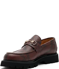 Marc Nolan Men's Blake Snake Embossed Leather Bit Buckle Lug Loafers