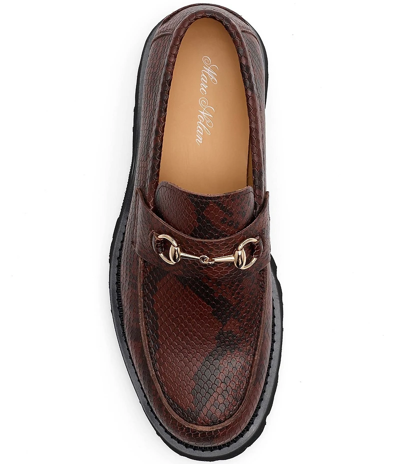 Marc Nolan Men's Blake Snake Embossed Leather Bit Buckle Lug Loafers