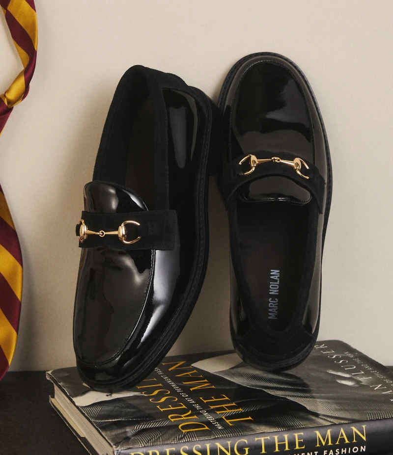 Marc Nolan Men's Boardwalk Patent Leather Horse Bit Buckle Loafers