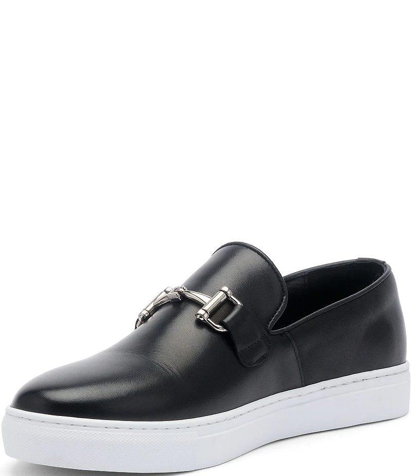 Marc Nolan Men's Boardwalk Leather Horse Bit Buckle Slip On Sneakers