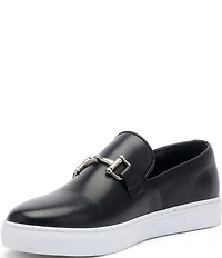 Marc Nolan Men's Boardwalk Leather Horse Bit Buckle Slip On Sneakers