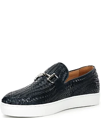Marc Nolan Men's Boardwalk Woven Calfskin Leather Bit Buckle Slip On Sneakers