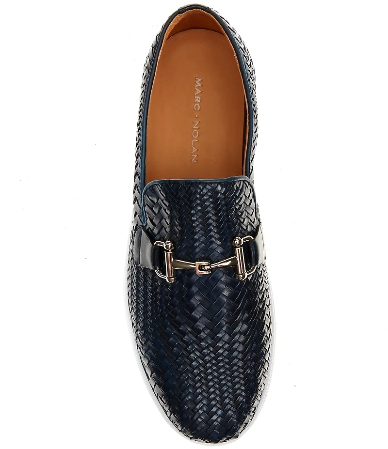 Marc Nolan Men's Boardwalk Woven Calfskin Leather Bit Buckle Slip On Sneakers