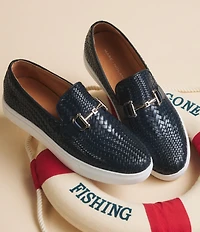 Marc Nolan Men's Boardwalk Woven Calfskin Leather Bit Buckle Slip On Sneakers