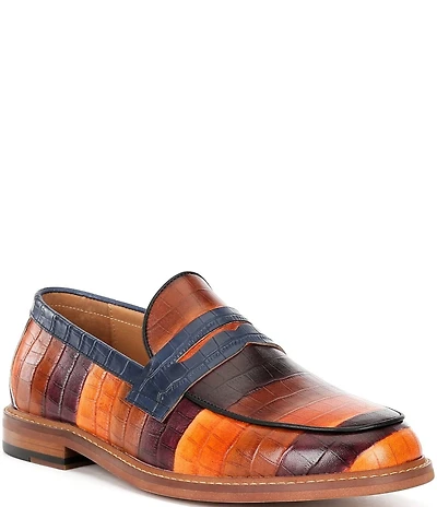 Marc Nolan Men's Calum Badlands Croco Embossed Leather Penny Loafers