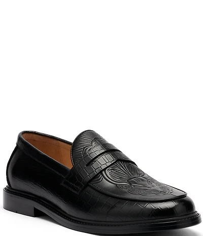Marc Nolan Men's Calum Embossed Bull Croco Leather Penny Loafers