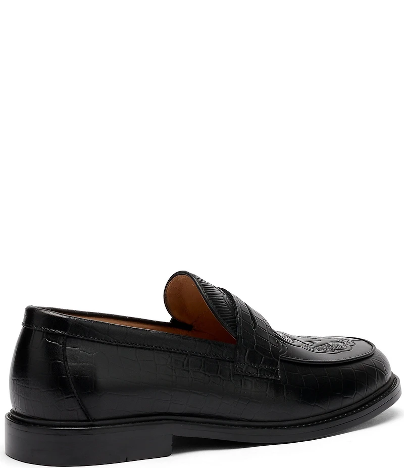 Marc Nolan Men's Calum Embossed Bull Croco Leather Penny Loafers