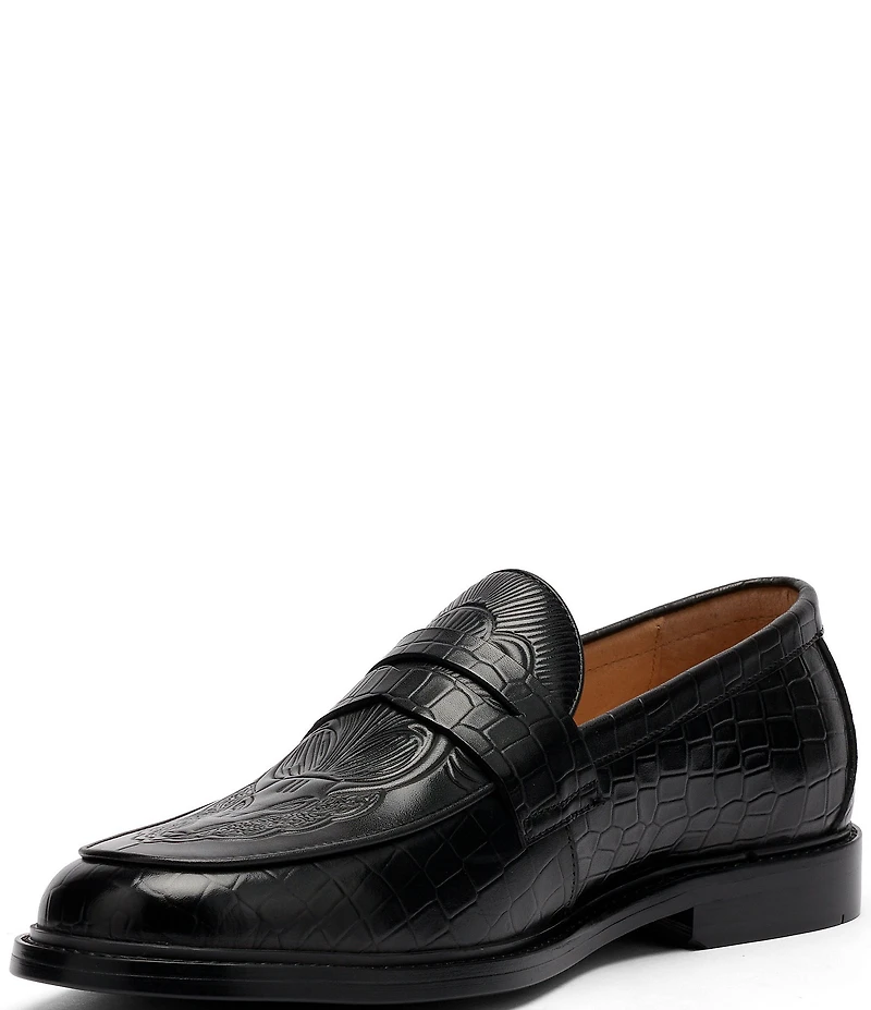 Marc Nolan Men's Calum Embossed Bull Croco Leather Penny Loafers
