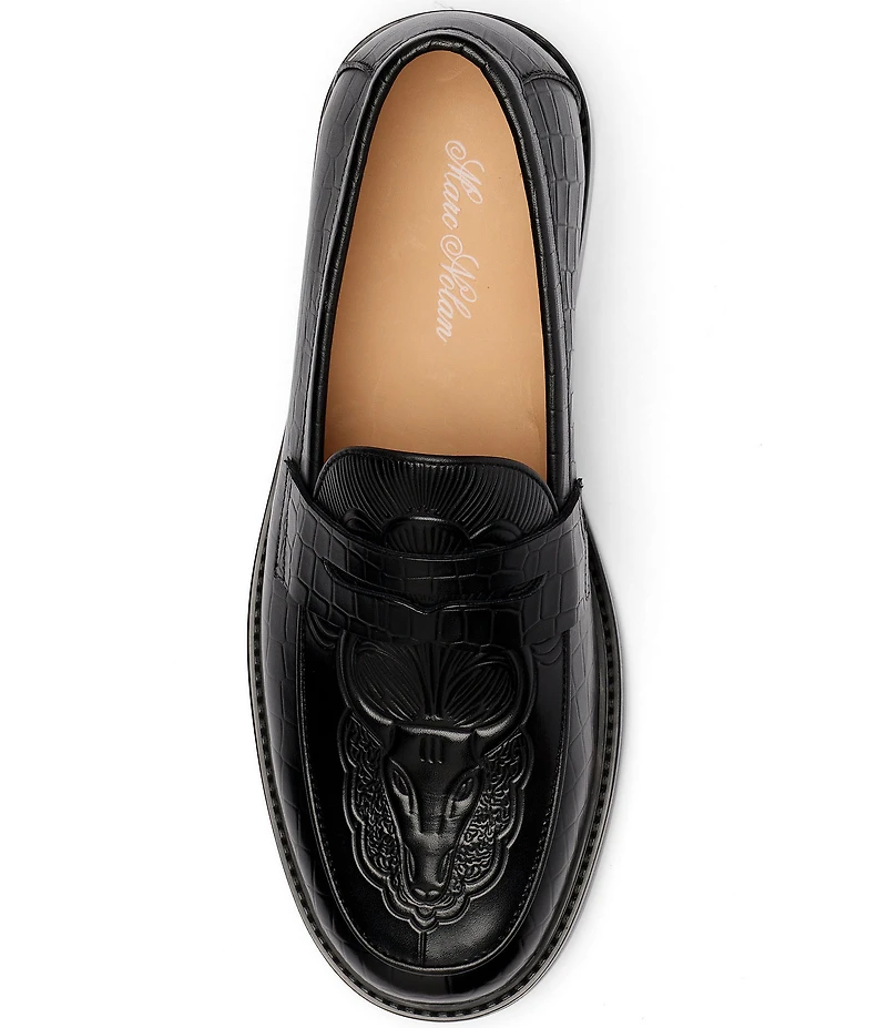 Marc Nolan Men's Calum Embossed Bull Croco Leather Penny Loafers