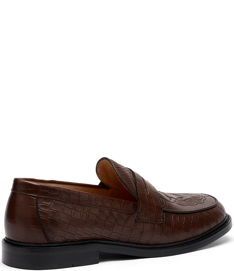 Marc Nolan Men's Calum Embossed Bull Croco Leather Penny Loafers