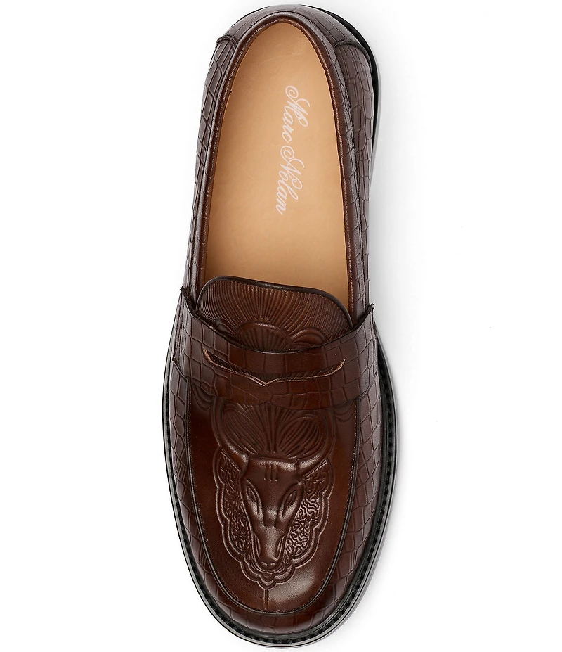 Marc Nolan Men's Calum Embossed Bull Croco Leather Penny Loafers
