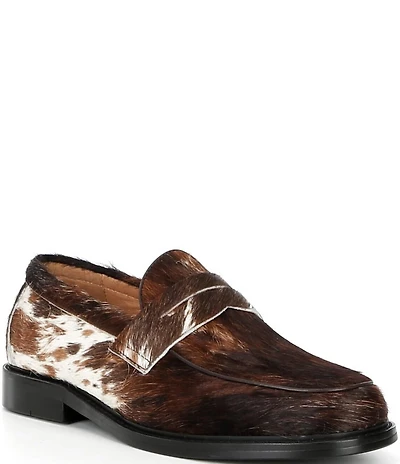 Marc Nolan Men's Calum Cow Print Fur Penny Loafers